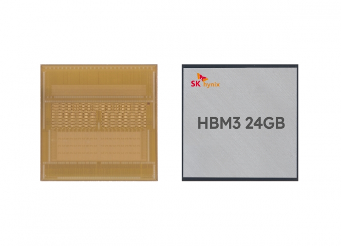 SK하이닉스가 개발한 12단 적층 HBM3는 현존 최고 용량인 24GB(기가바이트)가 구현됐다. 사진=SK하이닉스 제공