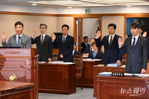 정무위 금융감독원 국정감사, 증인선서하는 이복현·이명순