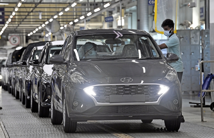 현대차 인도 첸나이 공장에서 현지전략모델 i10이 생산되고 있다. 사진=현대차 제공