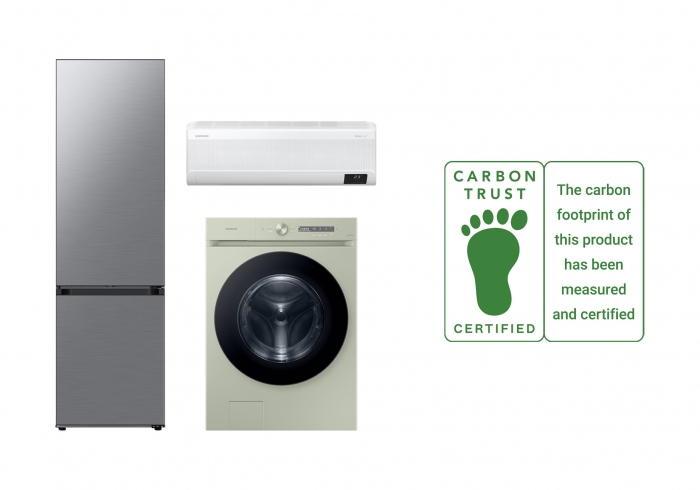 삼성전자가 세탁기·냉장고·에어컨에 대해 영국 '카본 트러스트'로부터 '탄소발자국(Carbon Footprint)' 인증을 획득했다. 사진=삼성전자 제공