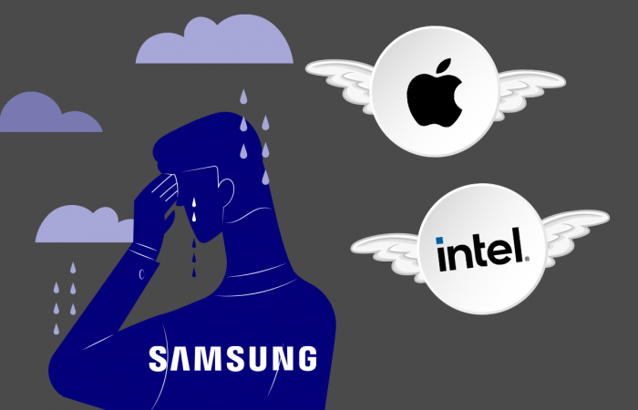삼성전자가 반도체 사업에선 인텔에, 스마트폰은 애플에 밀려 2위 사업자로 전락했다. 그래픽=이찬희 기자