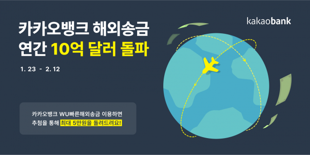 카카오뱅크, 해외송금 연 10억달러 돌파···'WU빠른해외송금' 캐시백 이벤트