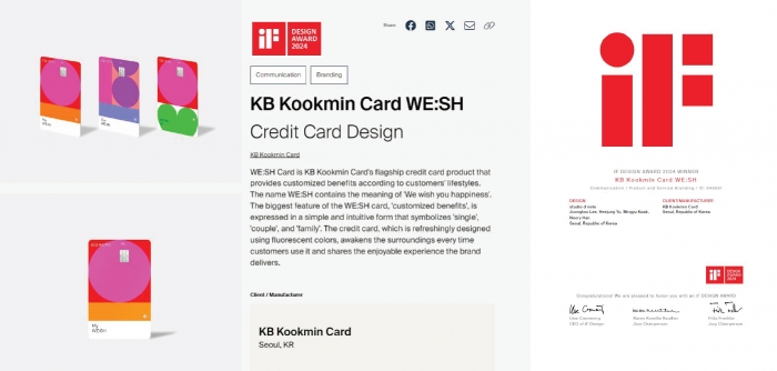 KB국민카드 'WE:SH(위시) 카드'가 'iF 디자인 어워드 2024'에서 커뮤니케이션 부문 본상을 수상했다. 사진=KB국민카드 제공