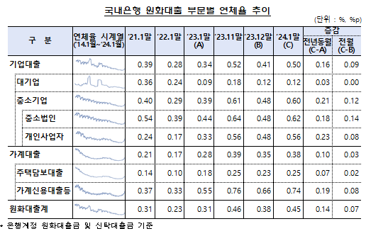 (데스킹)1월 은행 대출 연체율 0.45%로 상승세···연초부터 연체 관리 '주의'