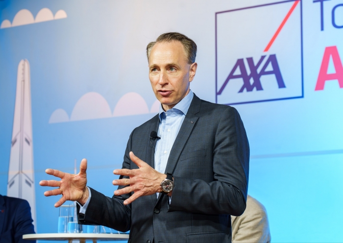 토마스 부벌(Thomas Buberl) AXA그룹 CEO가 9일 처음으로 방한해 타운홀 미팅을 진행했다. 사진=AXA손해보험 제공