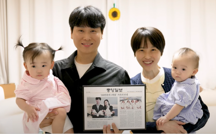 네 쌍둥이 아버지인 송리원 SK온 PM(왼쪽)과 그의 아내인 차지혜씨. 사진=SK온 유튜브 갈무리