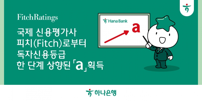 하나은행은 신용평가사 피치(Fitch Rating)가 하나은행의 독자신용등급을 기존 'a-'에서 'a'로 한 단계 상향했다고 밝혔다. 사진=하나은행 제공