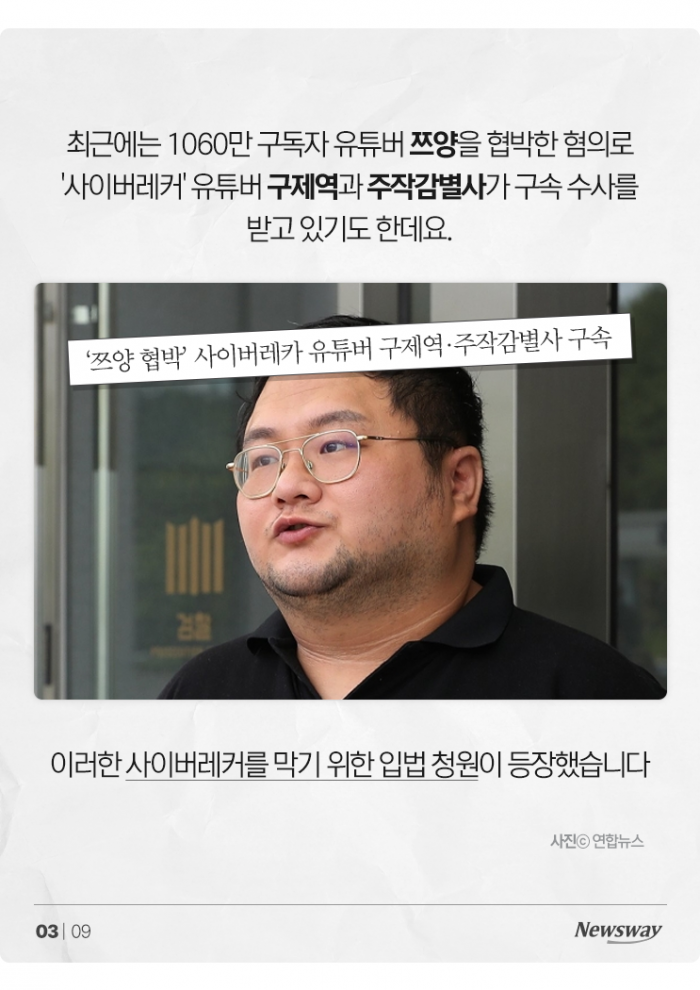 사이버레커방지법 청원, '제2의 쯔양' 막을 수 있을까? 기사의 사진