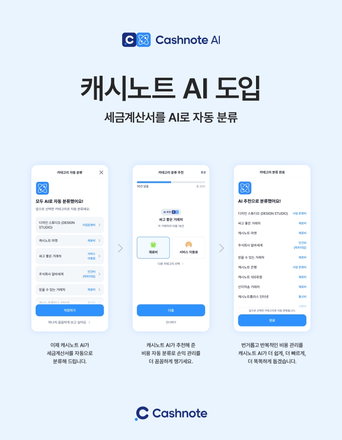한국신용데이터(KCD)가 소상공인·자영업자 대상 경영관리 서비스 '캐시노트'에 '인공지능(AI) 비용 자동 분류' 기능을 추가했다. 사진=한국신용데이터 제공