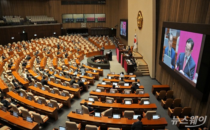 한덕수 국무총리가 11일 서울 여의도 국회 본회의장에서 열린 대정부질문 경제 분야에서 의원 질의에 답하고 있다. 사진=이수길 기자 Leo2004@newsway.co.kr