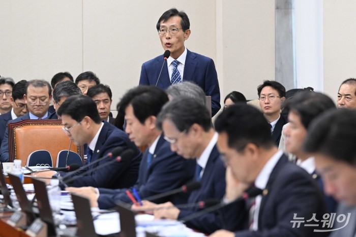 김인환 OK금융그룹 부회장이 24일 오후 서울 여의도 국회 정무위원회에서 열린 금융위원회·금융감독원에 대한 2024년도 종합국정감사에서 의원의 질의에 답변하고 있다. 사진=강민석 기자 kms@newsway.co.kr