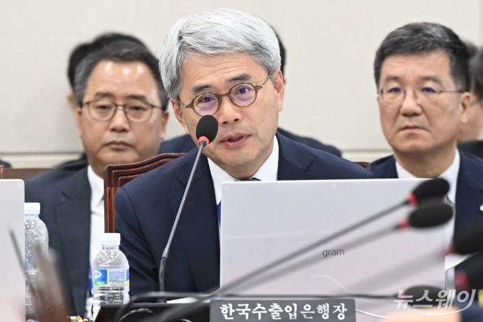 윤희성 한국수출입은행장이 29일 오후 서울 여의도 국회 기획재정위원회에서 열린 기획재정부·한국은행·한국수출입은행·한국조폐공사·한국투자공사·한국재정정보원·한국원산지정보원·한국통계정보원에 대한 2024년도 종합국정감사에서 의원의 질의에 답변하고 있다. 사진=강민석 기자 kms@newsway.co.kr