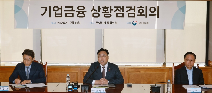 김병환 금융위원장이 19일 오전 서울 중구 은행회관에서 개최한 기업금융 상황점검회의를 통해 정책금융기관·시중은행과 함께 국내 기업들의 최근 자금상황을 점검하고 향후 대응방향에 대해 논의했다. 사진=금융위 제공