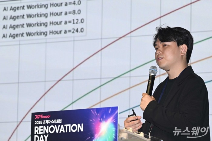 이세영 뤼튼테크놀로지스 대표가 13일 오후 서울 여의도 페어몬트 앰배서더에서 열린 초격차 스타트업 리노베이션데이에서 발표를 하고 있다. 사진=강민석 기자 kms@newsway.co.kr