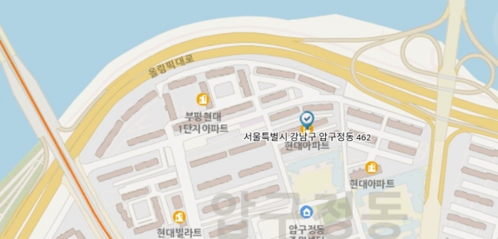 압구정동 462번지. 압구정3구역 중 토지 분쟁이 발생한 지역. 자료 출처 = 대한민국 법원 인터넷등기소