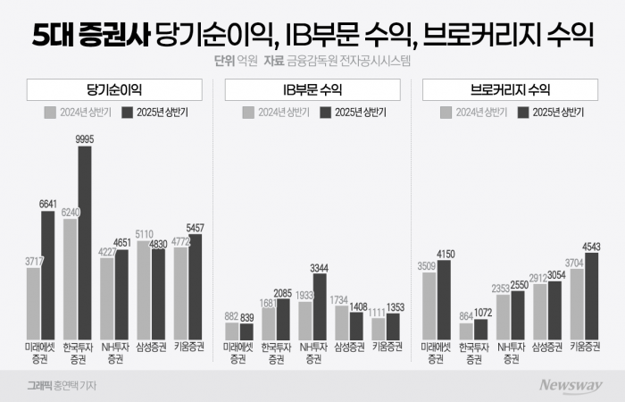 국장 호황에 5대 증권사 상반기 실적 '쑥'···'IB'에서 갈렸다 기사의 사진