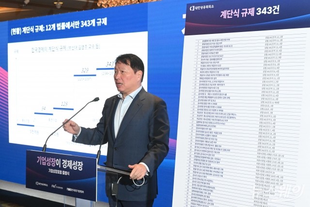 기조강연 맡은 최태원 회장 "기업 커질수록 규제 겹겹···성장 동기부여 없다"