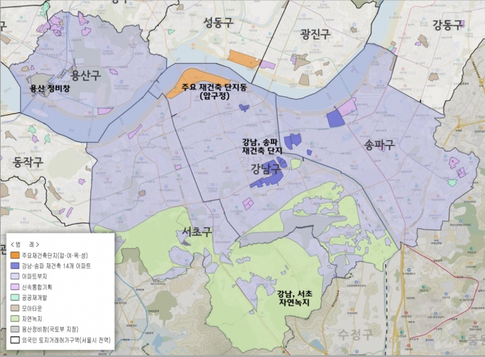 서울 강남3구·용산구 토허구역 재지정 현황. 사진=서울시 제공