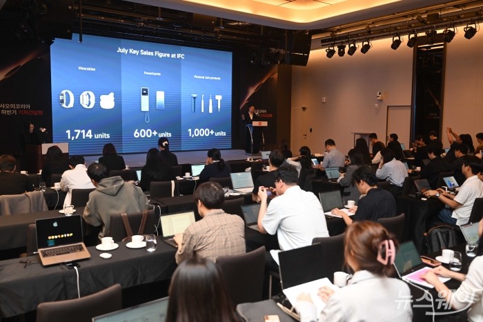 조니 우 샤오미코리아 사장이 25일 오전 서울 광진구 풀만 앰배서더 이스트폴에서 열린 'Xiaomi 2025 하반기 기자간담회'에서 환영사를 하고 있다. 사진=강민석 기자 kms@newsway.co.kr