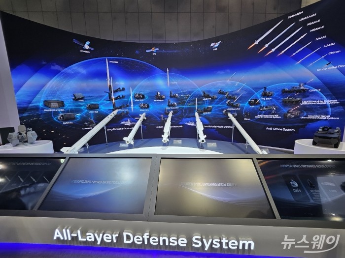 LIG넥스원이 ADEX2025에서 탐지-방어-장악-지배-지휘 5대 구역으로 나눠 미래 전장 비전을 제시했다. 사진=김다정 기자