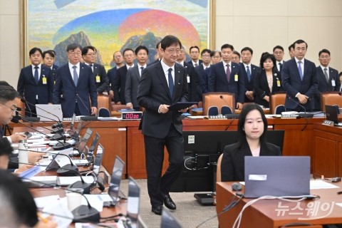 국감 증인선서 하는 이찬진 금감원장