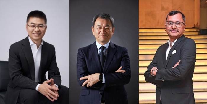 (왼쪽부터)리펑강 베이징현대(BHMC) 신임 총경리, 시메기 토시유키 현대차 일본법인장, 타룬 가르그 현대차 인도법인 신임 CEO. 사진=현대차 제공