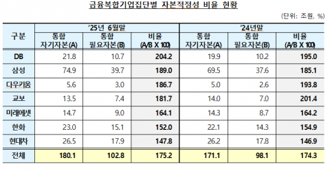 상반기 금융복합기업집단 자본적정성 비율 175.2%···반년 새 0.9%p↑