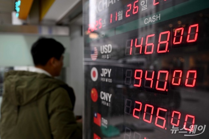 정부가 외환시장 안정화를 위한 추가 메시지를 내놓은 26일 오후 서울에 위치한 환전소에 원달러 환율 등 시세가 표시되어 있다. 사진=강민석 기자 kms@newsway.co.kr