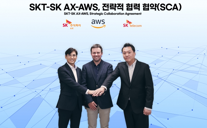 SK텔레콤(이하 SKT)과 SK AX는 아마존웹서비스(Amazom Web Service, 이하 AWS)와 전략적 협력 협약을 체결했다고 27일 밝혔다. 사진=SK텔레콤 제공
