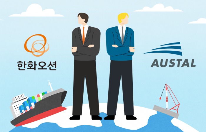 한화오션의 호주 조선·방산 기업 오스탈 지분 인수가 예상보다 지연되고 있다. 그래픽=박혜수 기자