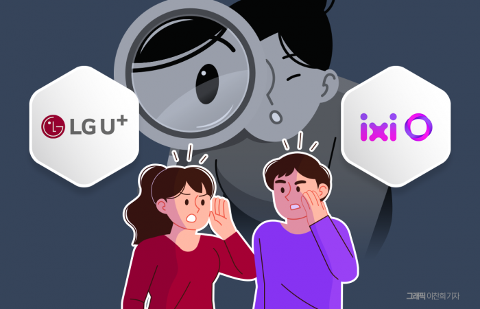 LG유플러스가 통화앱 '익시오(ixi-O)' 이용 고객 통화 정보를 유출해 논란을 빚고 있다. 그래픽=이찬희 기자