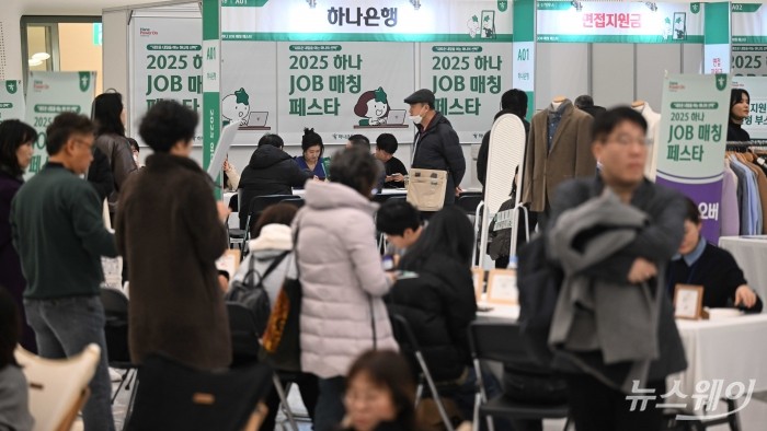 하나금융그룹 주최로 '2025 하나 JOB 매칭 페스타 in 서울'이 개막한 9일 오후 중구 DDP 아트홀에서 구직자들이 채용부스를 살펴보고 있다. 사진=강민석 기자 kms@newsway.co.kr