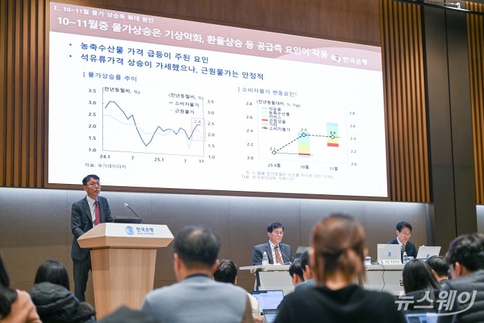 김영주 한국은행 물가고용부장이 17일 오후 서울 중구 한국은행에서 열린 '물가안정목표 운영상황 점검' 설명회에서 발표하고 있다. 사진=이수길 기자 Leo2004@newsway.co.kr