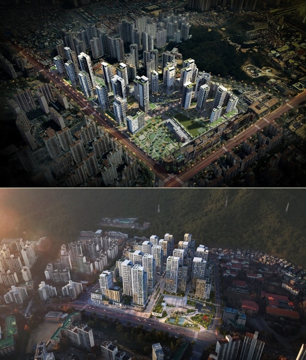 군포 산본 11구역(상단) 및 군포 산본 9-2구역 정비사업 조감도. 사진=LH