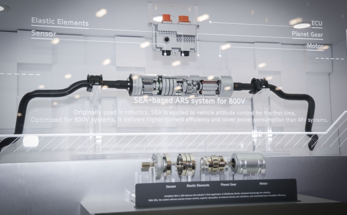 현대위아가 6일부터 9일까지(현지시각) 미국 라스베이거스에서 열리는 2026 국제전자제품박람회(Consumer Electronics Show, CES 2026)에 전시한 'ARS(Active Roll Stabilization)'의 모습. 현대위아 제공