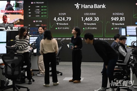 사상 첫 4600 넘긴 코스피···웃음꽃 핀 딜링룸