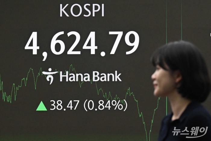 코스피가 미국 증시 강세와 주도주 상승에 힘입어 4600선에 안착하며 장중 사상 최고치를 경신한 12일 오후 서울 중구 하나은행 본점 딜링룸에서 직원이 업무를 보고 있다. 이날 코스피는 38.47p(0.84%) 오른 4624.79 마감했다. 사진=강민석 기자 kms@newsway.co.kr