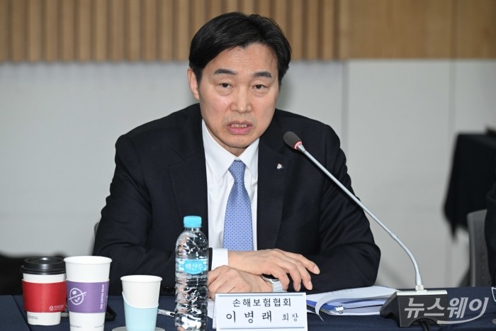 이병래 손해보험협회장이 26일 오후 서울 종로구 생명보험교육문화센터에서 열린 보험회사 CEO 간담회에서 인사말을 하고 있다. 사진=강민석 기자 kms@newsway.co.kr