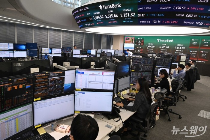 코스피가 상승 출발한 16일 오전 서울 중구 하나인피니티서울 현황판에 코스피·코스닥 지수와 원/달러 환율이 표시돼 있다. 코스피는 23.58p(0.43%) 상승한 5510.83으로, 코스닥은 3.54p(0.31%) 오른 1156.50으로 개장했다. 사진=강민석 기자 kms@newsway.co.kr