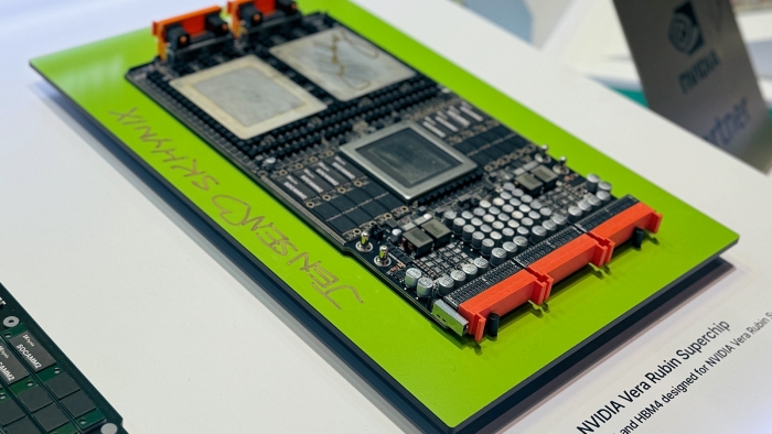 GTC 2026 SK하이닉스 부스에 전시된 엔비디아 차세대 AI 가속기 '베라 루빈'. 엔비디아 젠슨 황 CEO가 