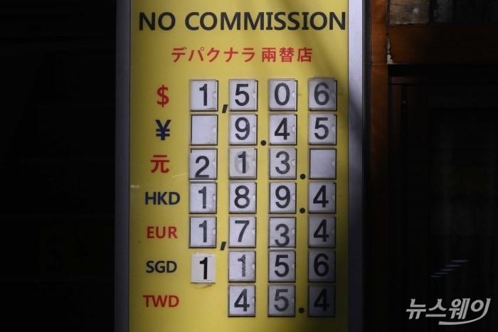 도널드 트럼프 미국 대통령의 이란 확전 예고 여파로 원·달러 환율이 금융위기 수준에 근접한 가운데, 2일 오후 서울 시내 사설 환전소에 각국 통화의 매매 가격이 표시돼 있다. 사진=강민석 기자 kms@newsway.co.kr