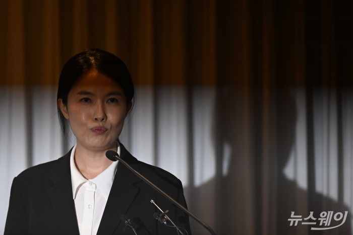 최주희 티빙 대표이사가 3일 오후 서울 중구 코리아나호텔에서 진행된 '티빙 사이버 침해사고 정보보안 강화 및 고객 보상 설명회'에서 발표하고 있다. 사진=강민석 기자