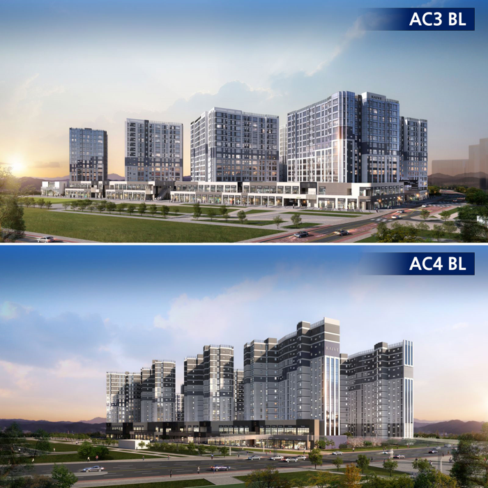 계양신도시 첫 민간분양 단지 반도건설 카이브유보라 AC3 BL(위), AC4 BL(아래) 투시도. 사진=반도건설 제공