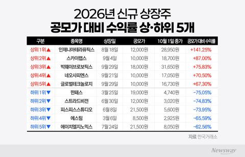 141% 급등부터 75% 추락까지···새내기주 수익률 '양극화'