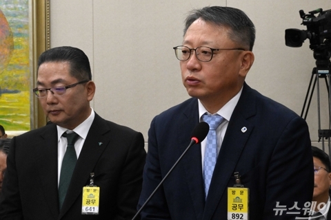 정무위 국감에서 질의받는 정진완 우리은행장