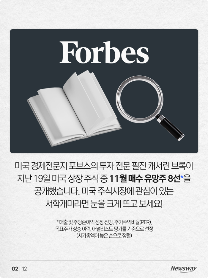 포브스 선정, 11월에 사면 좋은 미국 주식 8선 기사의 사진